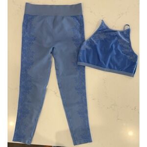 ALL IN MOTION 2 Piece Set Sports Bra & Leggings Jrs. Size X-Large Blue textured
